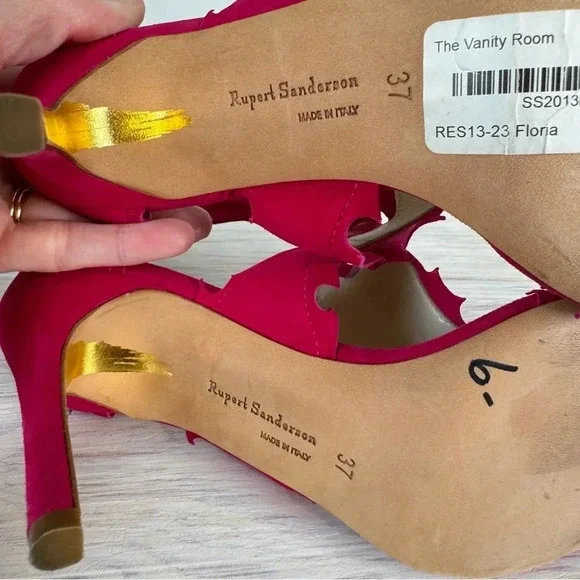 Rupert Sanderson Floria Pink Fuchsia Suede Cutout Peep Toe‎ Heeled Sandals - Picture 16 of 16